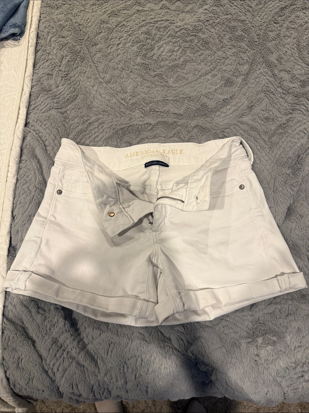 American Eagle Outfitters White Roll-Cuff Denim Shorts